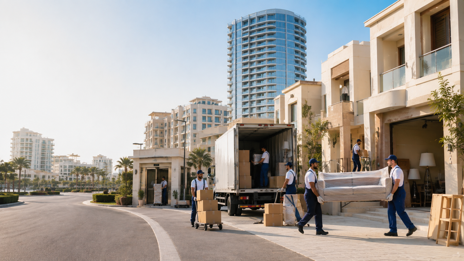 Furniture movers packing and transporting belongings in JVC