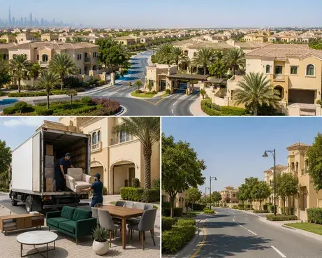 Professional furniture movers in Arabian Ranches handling a residential move