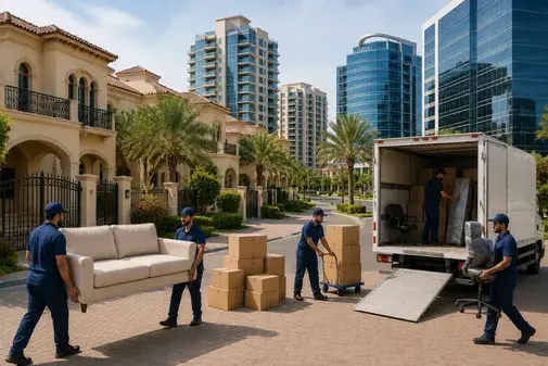 Dubai Silicon Oasis furniture moving team carrying packed boxes