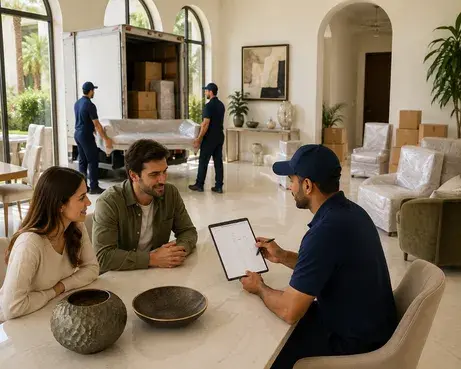 Arabian Ranches furniture moving team carrying packed boxes
