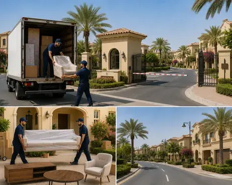 Furniture movers packing household items in Arabian Ranches