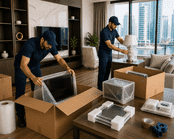 Furniture removal team handling household items in JLT