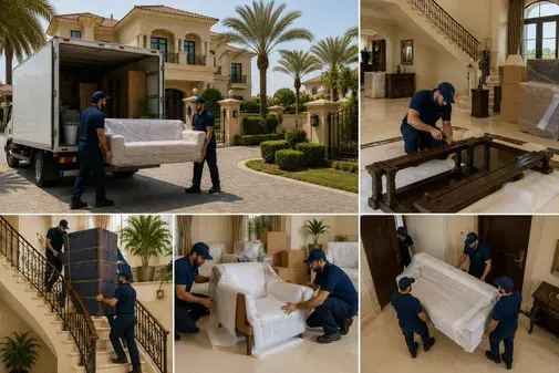 Furniture Movers Emirates Hills organizing furniture during villa move