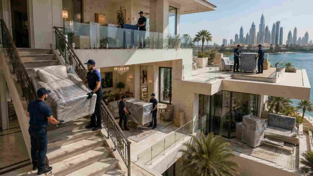 Furniture relocation team moving home furniture in Palm Jumeirah