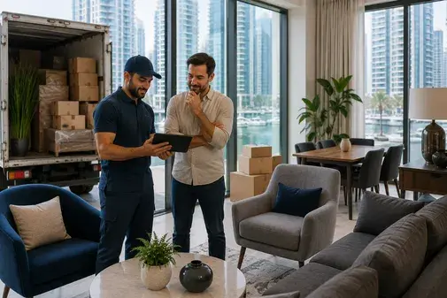 Professional furniture moving team working in Dubai Marina